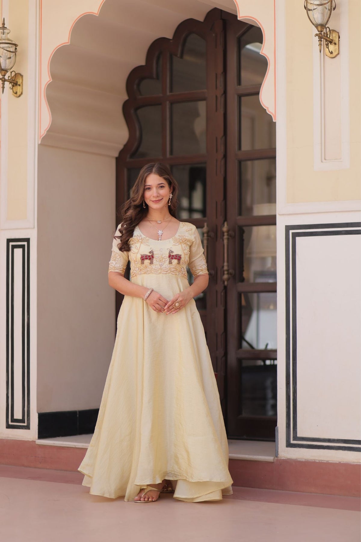 Gold Crush Beads Embroidered Work Crafted Designer Gown