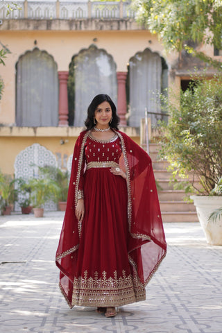 Elegance Luxury Designer Embroidered Work Gown With Dupatta Set