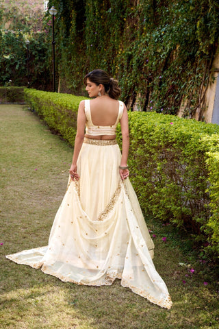 Ethereal Ivory Chanda Silk Lehenga Set Crafted For Modern Royalty
