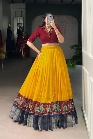 Ready-to-Wear Zari Woven Poly-Cotton Lehenga with Hand-Embroidered Cotton Blouse