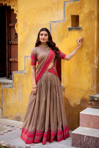 Pure Chanderi Thread Embroidered Regal Lehenga Set