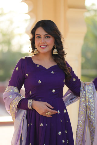 Purple Star Georgette With Embroidered Designer Gown