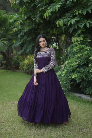 Elevate Style With Embroidery Zari Sequins-Work Designer Gowns