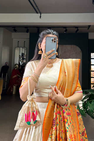 Designer Silk Paithani Lehenga Choli Set With Zari Weaving