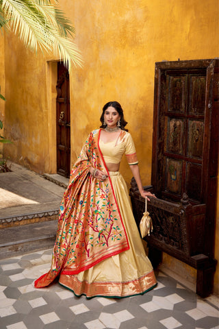 Designer Silk Paithani Lehenga Choli Set With Zari Weaving