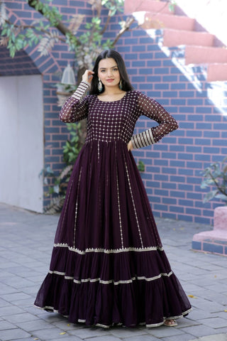 Women Georgette Gown With Designed Embroidered Work