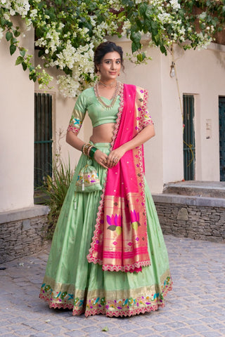 Traditional Paithani Jacquard Sik Lehenga Set For Wedding