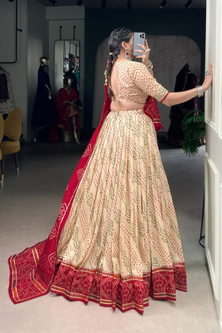 Glamorous Bandhej Print Lehenga Choli for Navratri And Weddings