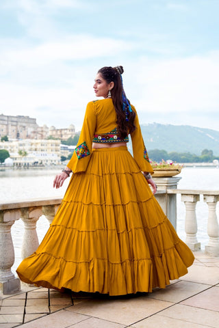 Pure Rayon Mirror Gamthi Work Navratri Lehenga Choli Set