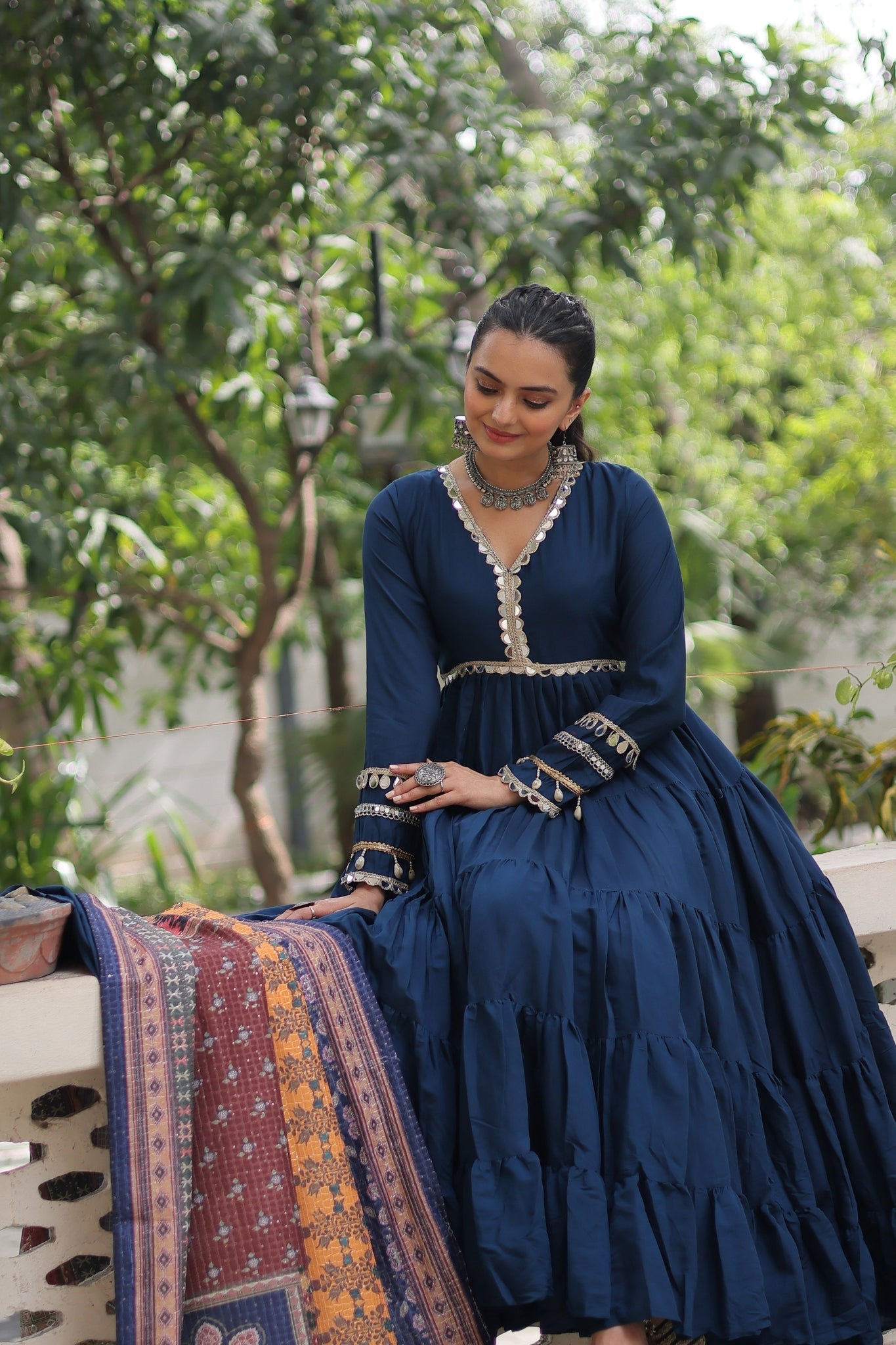 Beautiful Frill Stitching Designer Festival And Wedding Gown And Dupatta Set