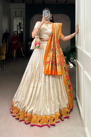 Designer Silk Paithani Lehenga Choli Set With Zari Weaving