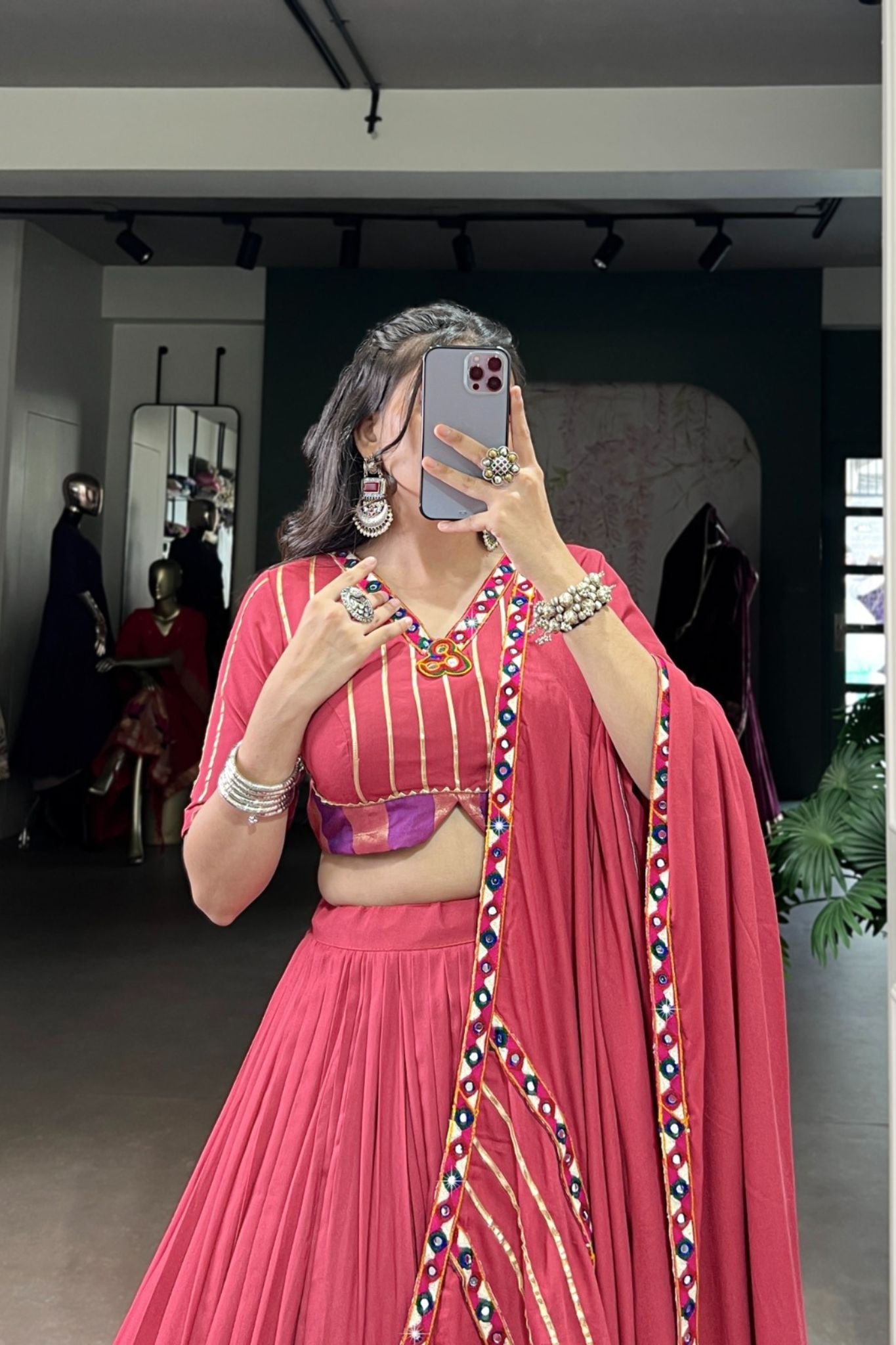 Navratri Beautiful Original Mirror Gamthi Work Designer Lehenga Choli