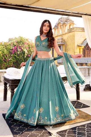 Celestial Sky Blue Embroidered Bridesmaid Lehenga Choli