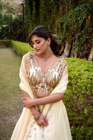 Ethereal Ivory Chanda Silk Lehenga Set Crafted For Modern Royalty
