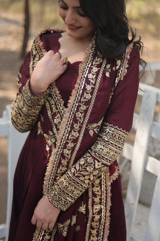 Stunning Premium Dark Maroon Anarkali Set