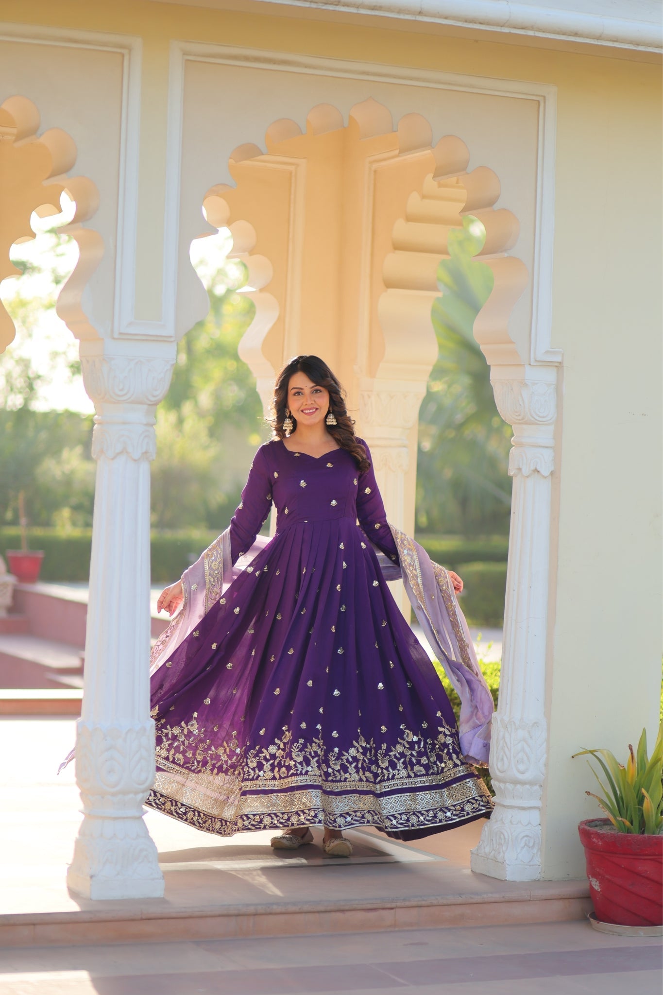 Purple Star Georgette With Embroidered Designer Gown