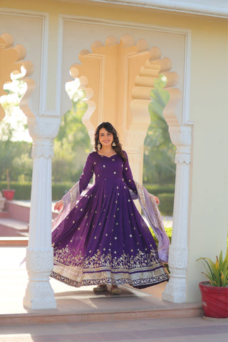 Purple Star Georgette With Embroidered Designer Gown