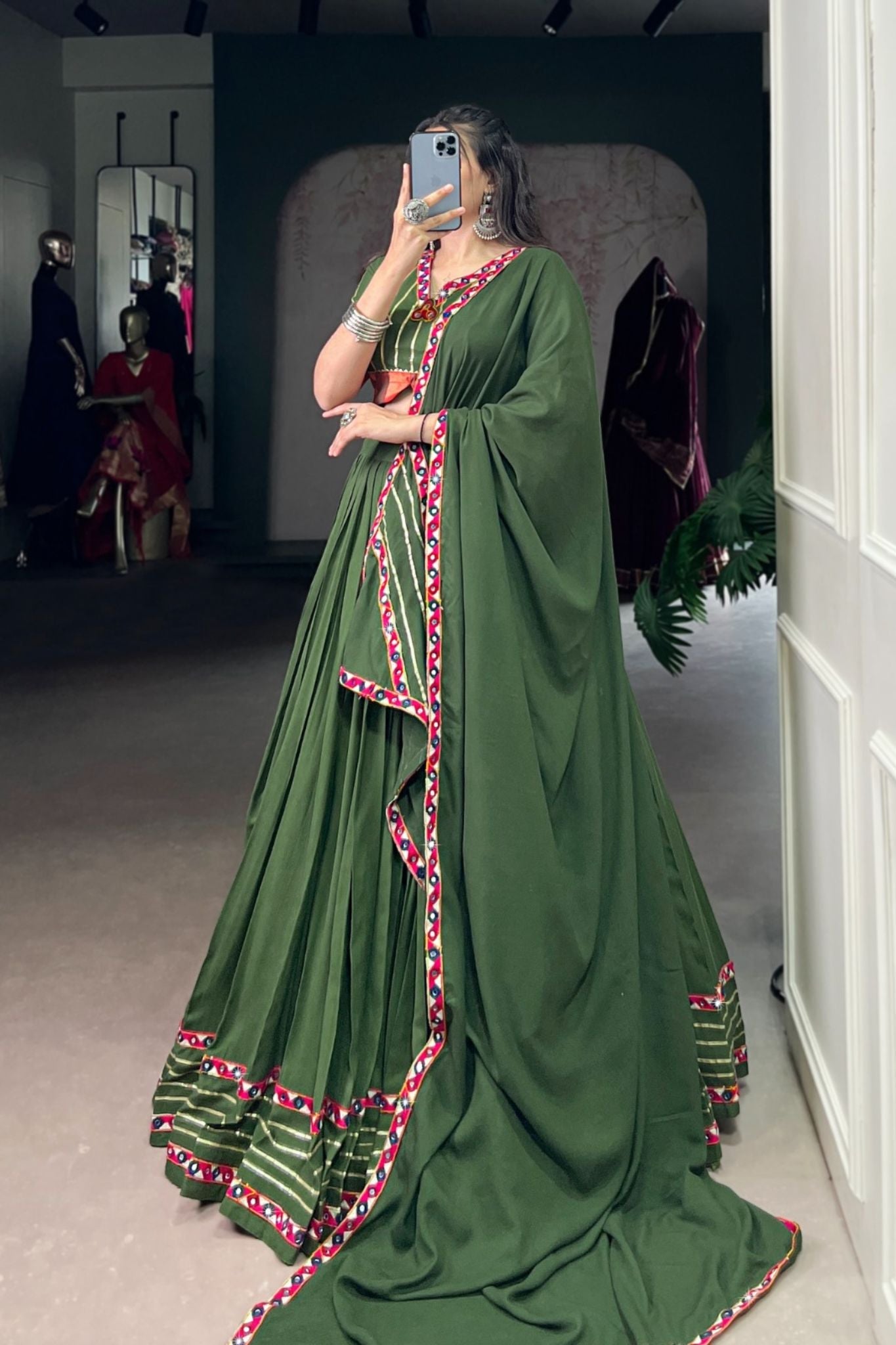 Navratri Beautiful Original Mirror Gamthi Work Designer Lehenga Choli