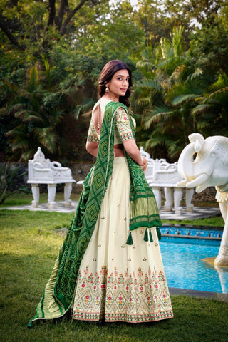 Premium Stunning Designer Sequins Tread Embroidered Work Lehenga Choli With Gaji Silk Dupatta