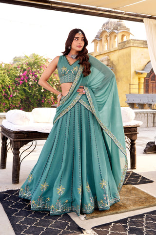 Celestial Sky Blue Embroidered Bridesmaid Lehenga Choli