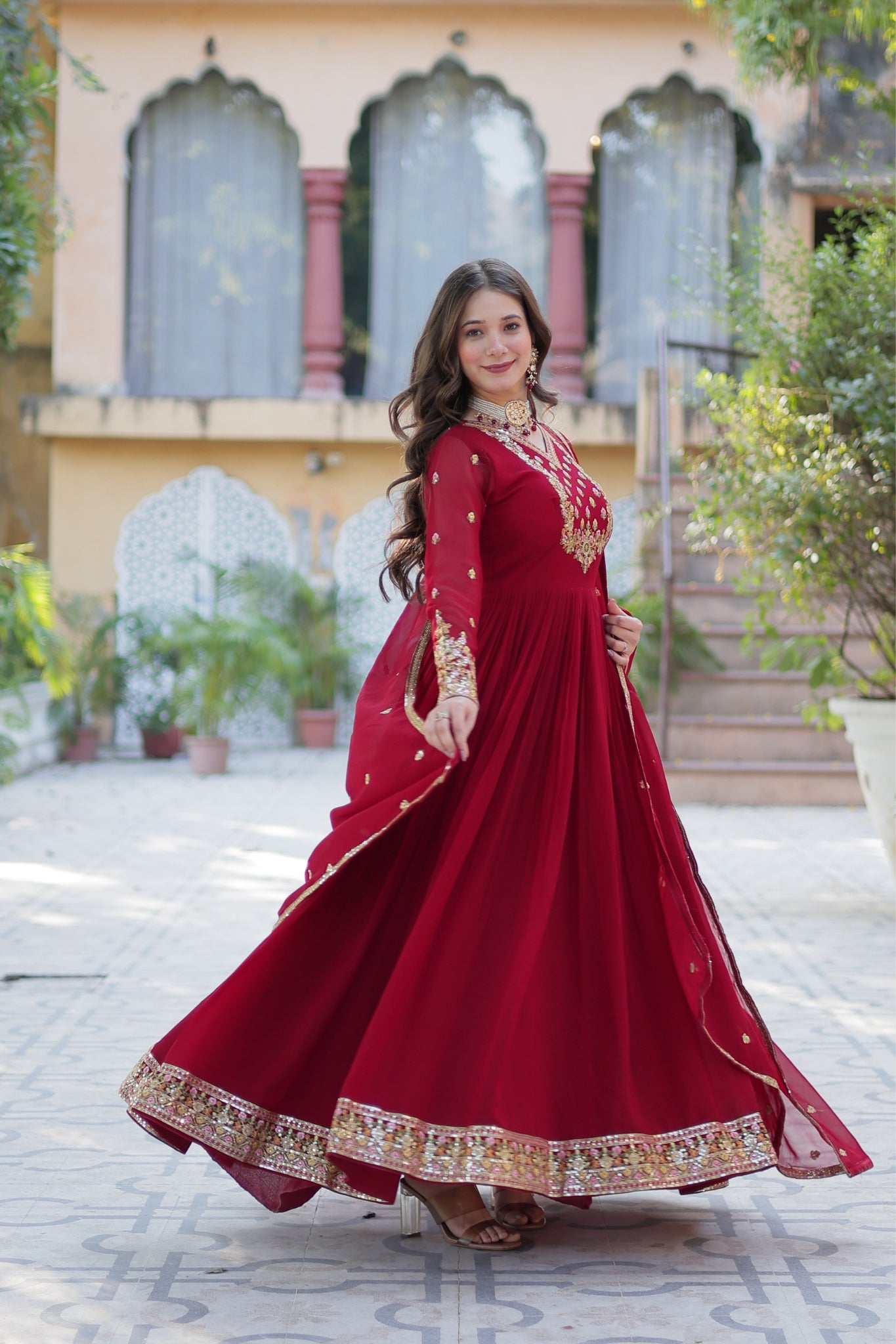 Stunning Georgette Embroidered Beautiful Gown Set