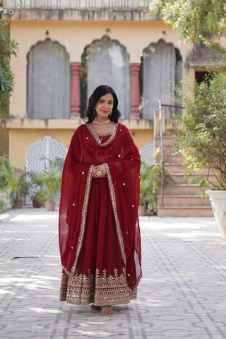 Elegance Luxury Designer Embroidered Work Gown With Dupatta Set
