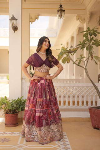 Stunning Printed With Foil Embroidery Work Lehenga Choli