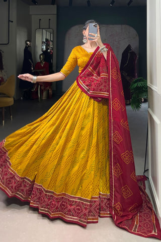 Glamorous Bandhej Print Lehenga Choli for Navratri And Weddings