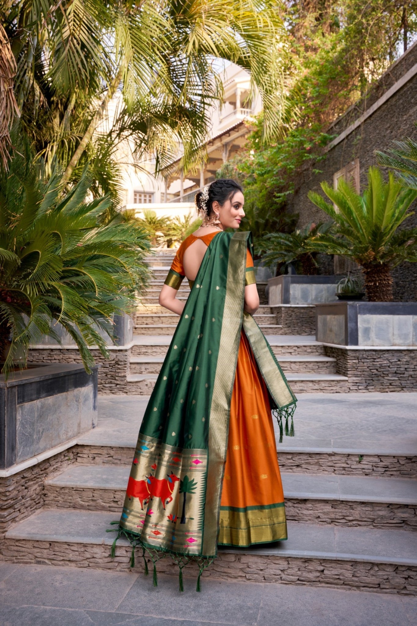 Paithani Jacquard Silk Lehenga Set with Zari Weaving Work