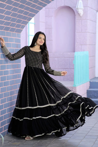 Women Georgette Gown With Designed Embroidered Work