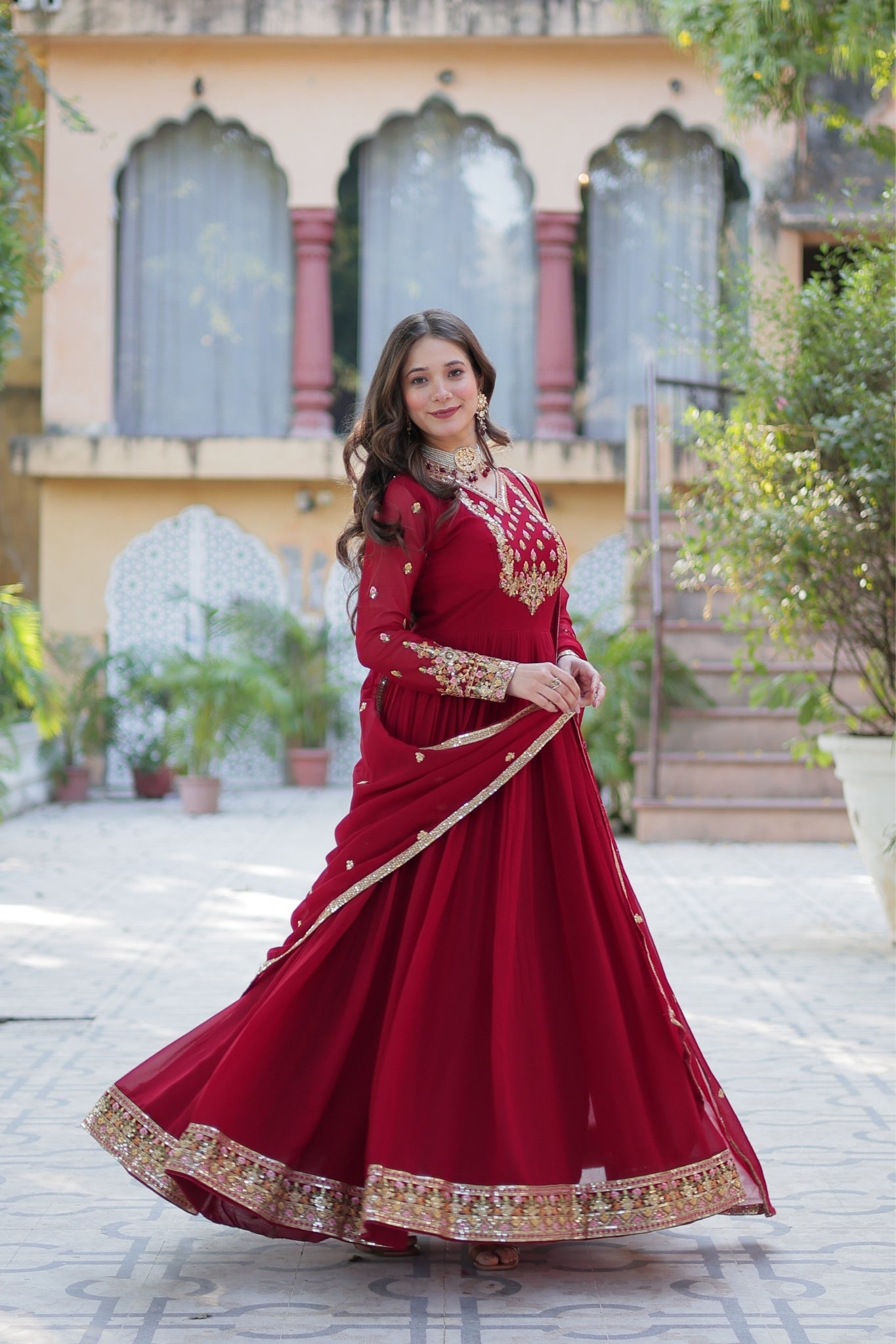 Stunning Georgette Embroidered Beautiful Gown Set