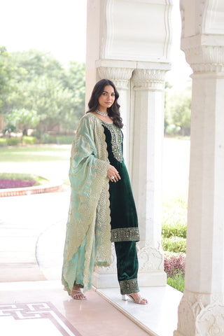 Eid Exclusive Velvet Sequin Embroidered Outfit – Shine In Festive Luxury