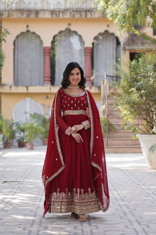 Elegance Luxury Designer Embroidered Work Gown With Dupatta Set
