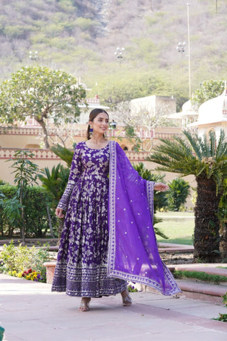 Jacquard With Sequins Embroidered Work Gown & Dupatta Set