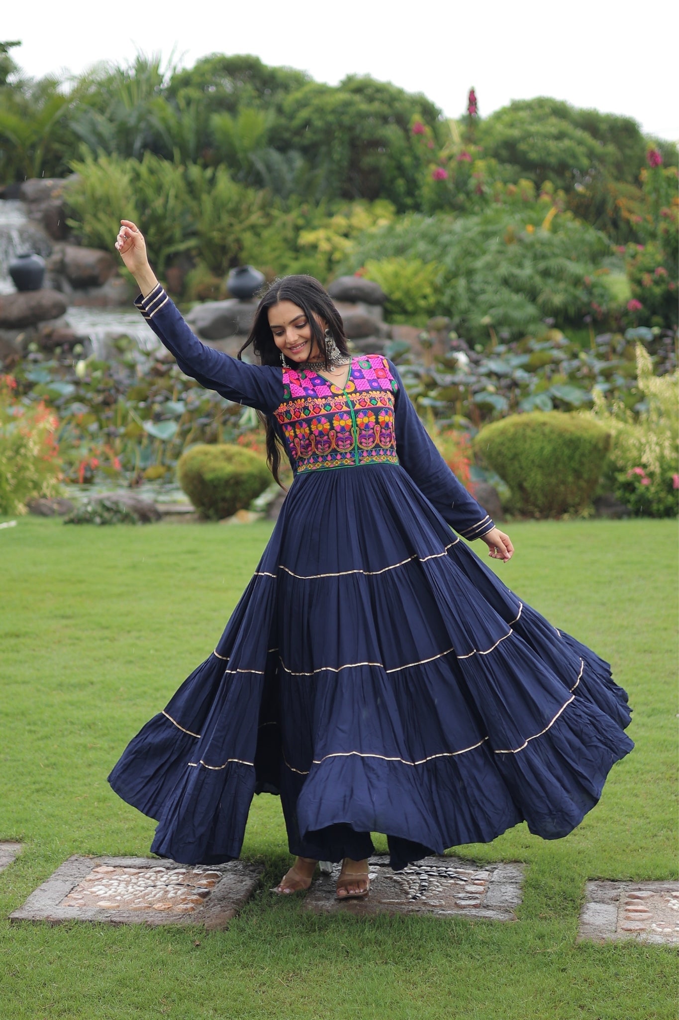 Kutchi Gamthi Embroidered With Mirror Hand Work Navratri Special Gown