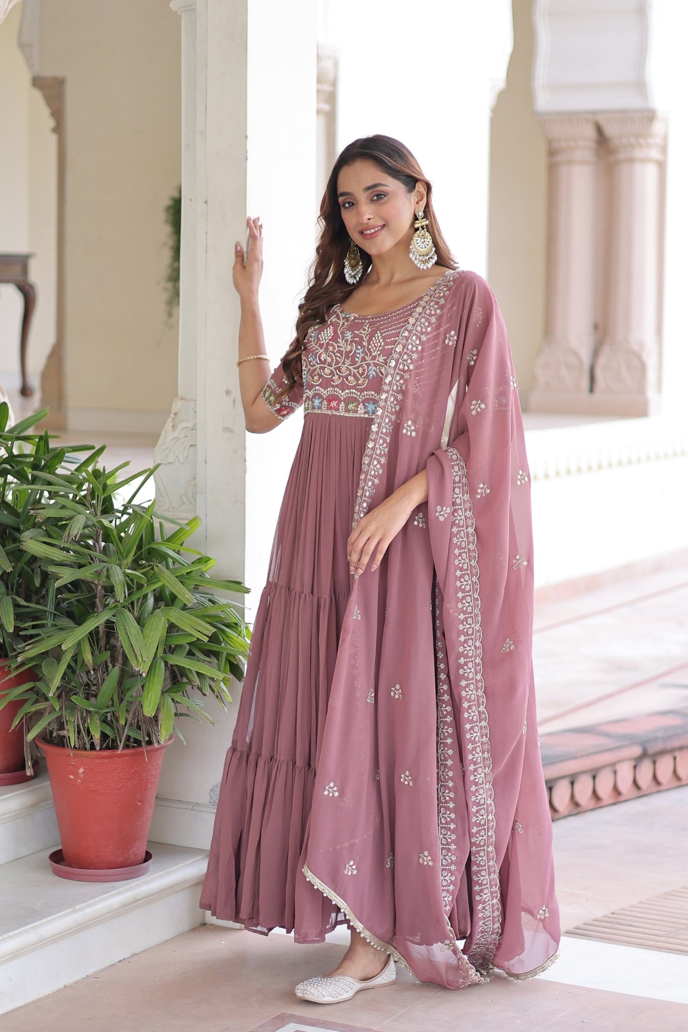 Premium Designer Sequins Beads Embroidery Gown With Dupatta Set