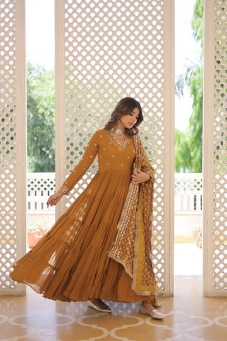 Stunning Designer Embroidered Work Gown With Dupatta Set