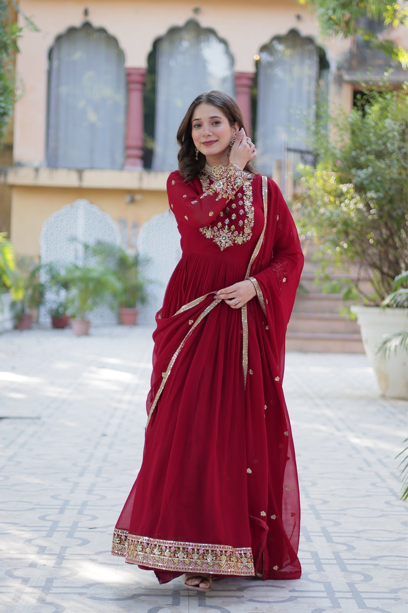 Stunning Georgette Embroidered Beautiful Gown Set