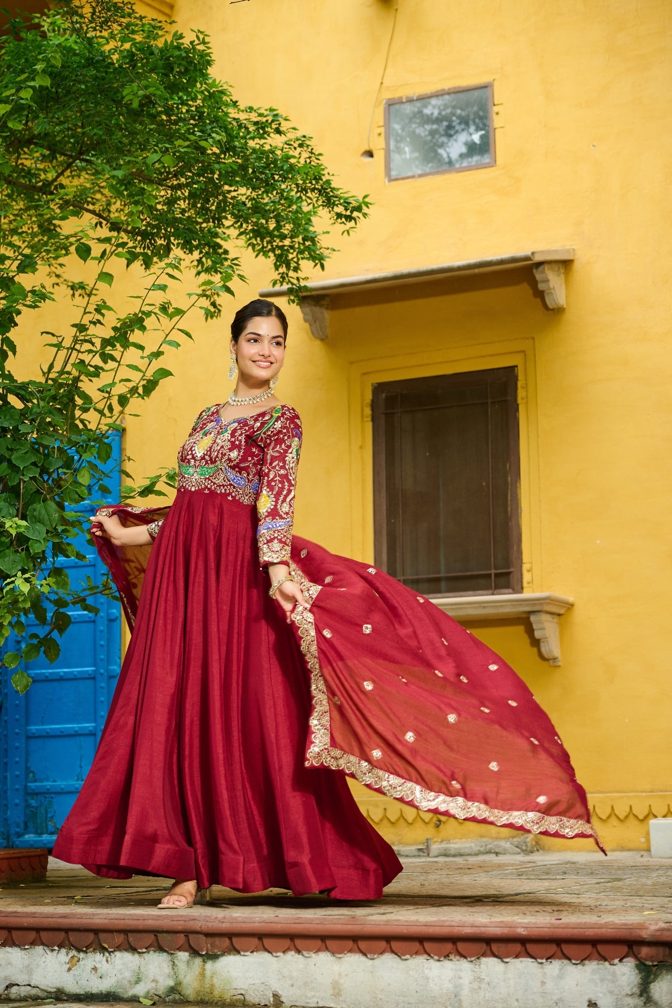 Beautiful Multi Tread Designer Special Wedding And Festive Gown With Dupatta Set