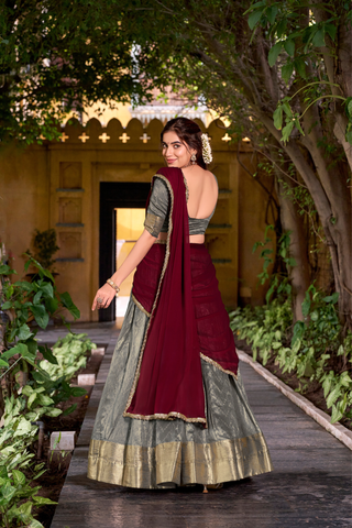 Luxury Dupion Silk Zari Weaving Lehenga Set with Dupatta