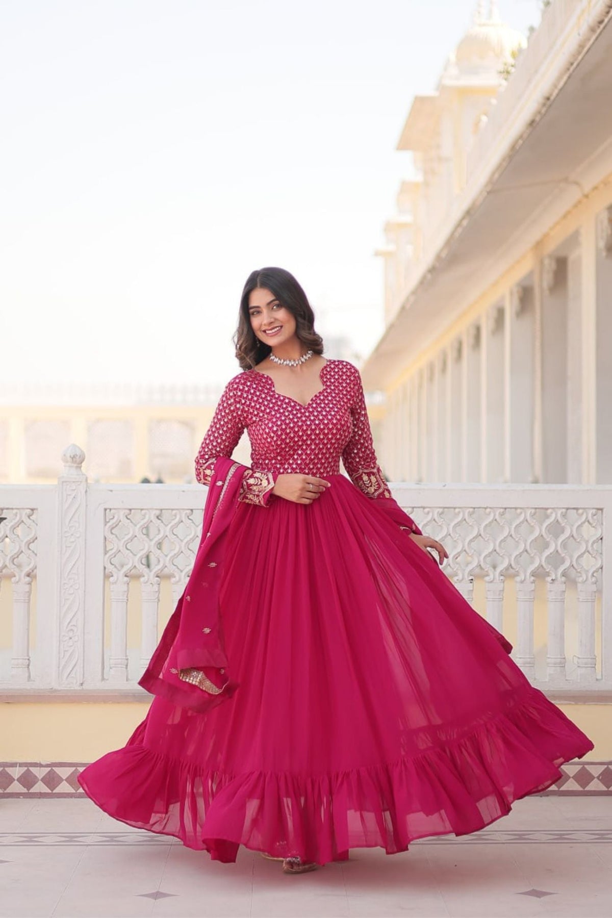 Georgette Beautiful Embroidery Anarkali Suit Gown With Dupatta