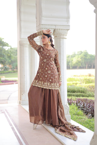 Premium Fendy Sharara Set with Rich Sequins Zari Embroidery