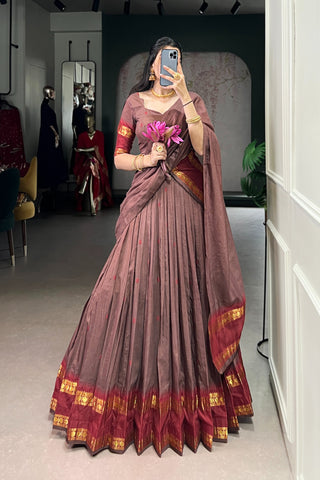 TILTON PURE CHANDERI ZARI WEAVING LEHENGA CHOLI WITH DUPATTA