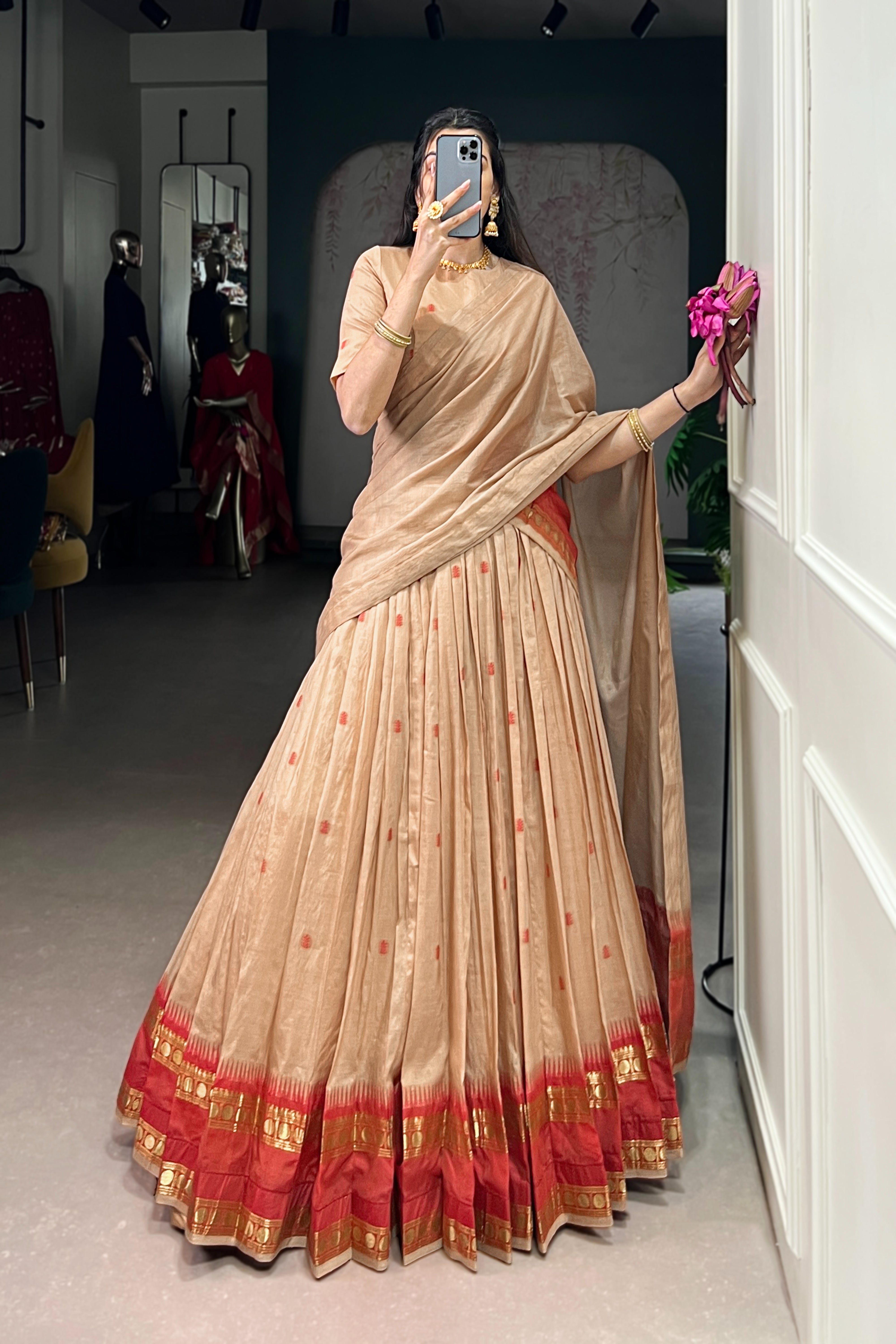 TILTON PURE CHANDERI ZARI WEAVING LEHENGA CHOLI WITH DUPATTA