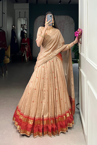 TILTON PURE CHANDERI ZARI WEAVING LEHENGA CHOLI WITH DUPATTA