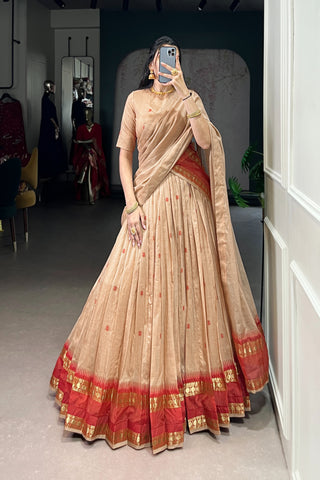 TILTON PURE CHANDERI ZARI WEAVING LEHENGA CHOLI WITH DUPATTA