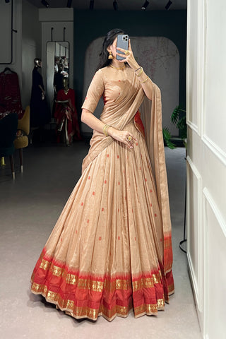 TILTON PURE CHANDERI ZARI WEAVING LEHENGA CHOLI WITH DUPATTA