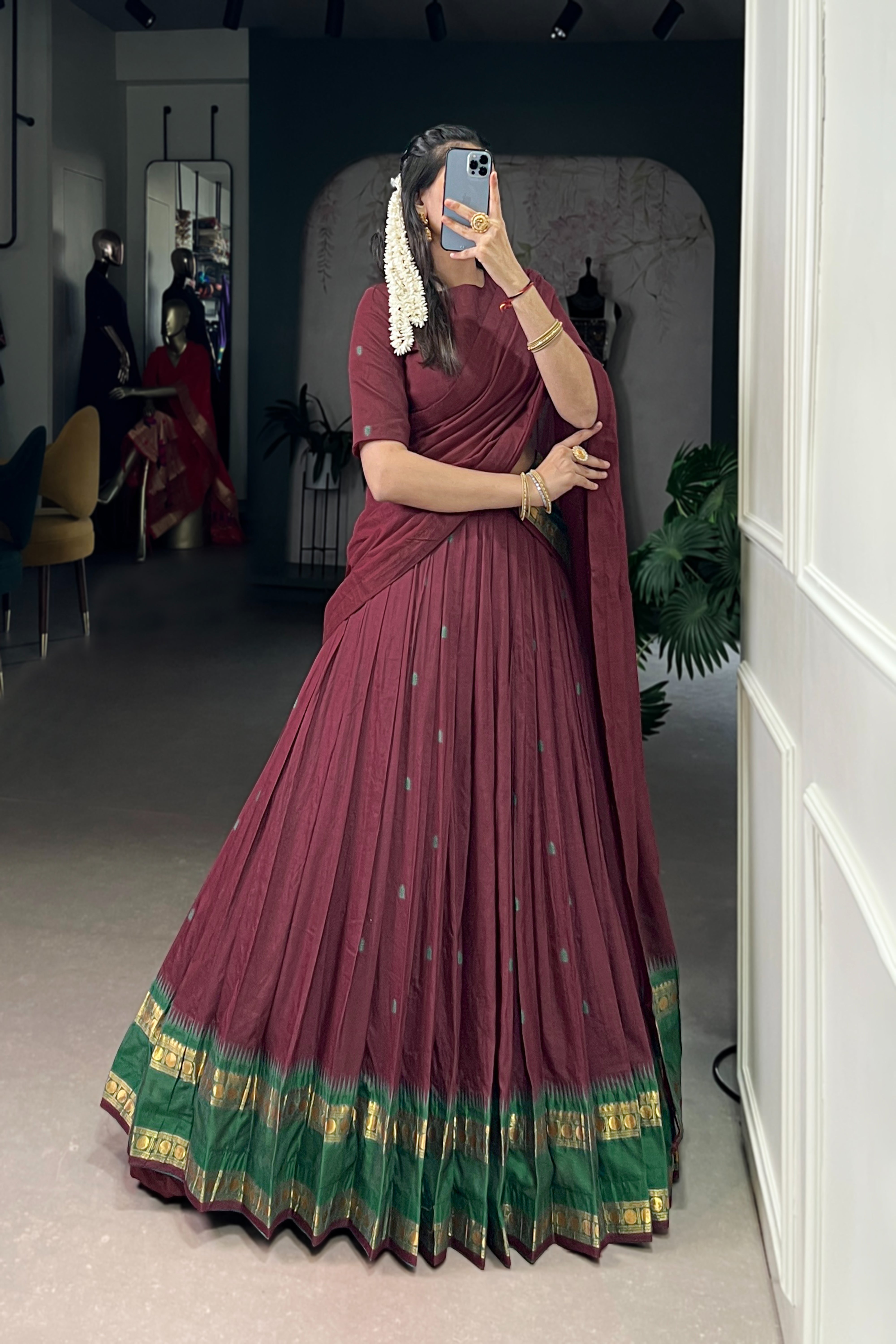 TILTON PURE CHANDERI ZARI WEAVING LEHENGA CHOLI WITH DUPATTA