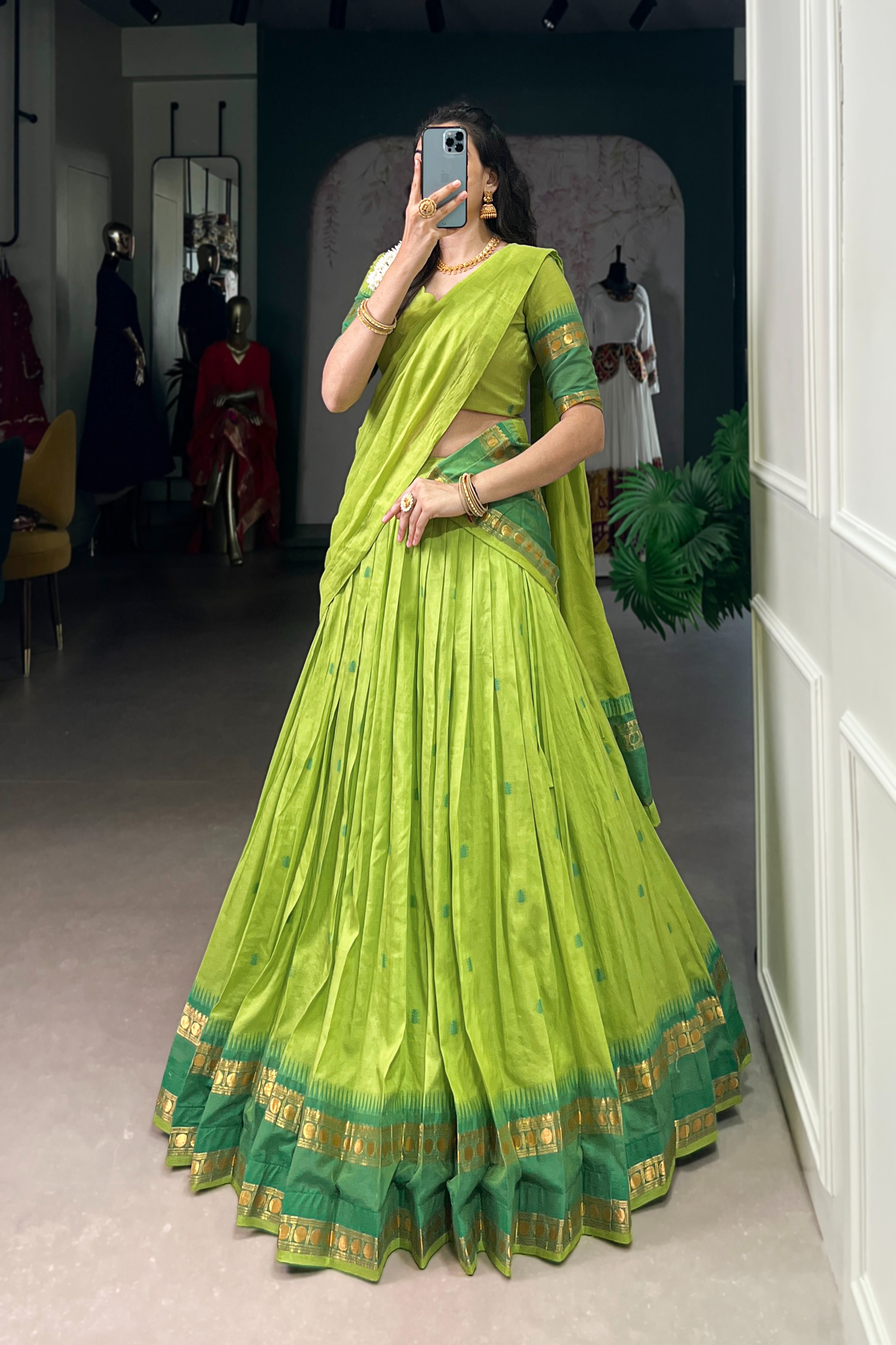 TILTON PURE CHANDERI ZARI WEAVING LEHENGA CHOLI WITH DUPATTA