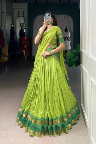 TILTON PURE CHANDERI ZARI WEAVING LEHENGA CHOLI WITH DUPATTA